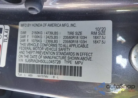 2020 Honda Cr-V Awd Ex z USA, uszkodzony, nr VIN 5J6RW2H50LL045728